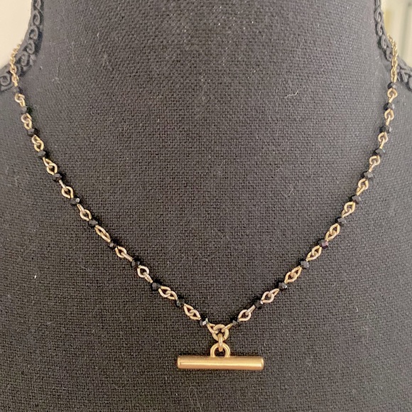 🍀Lucky Brand🍀 Yellow Gold Chain & Black Beaded Bar Necklace - Picture 6 of 8